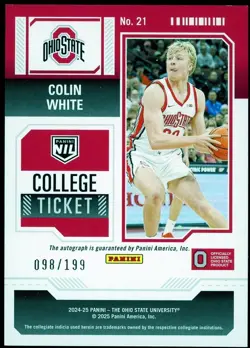 Colin White 2024-25 Panini NIL Ohio State Buckeyes College Ticket Swirl Auto/199 - Image 2