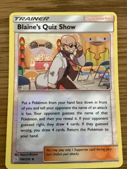 Blaines Quiz Show Pokemon Card 186/236 Rev Holo- Used -Sun & Moon-Unified Minds - Image 1