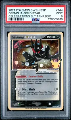 Pokemon Celebrations ETB Black Star Promo Greninja Gold Star SWSH144 PSA 9 Mint - Image 1