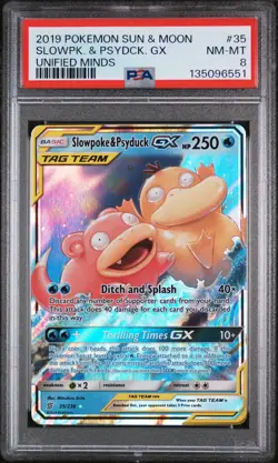 2019 POKEMON SUN & MOON UNIFIED MINDS #35 SLOWPOKE & PSYDUCK GX PSA 8 - Image 1