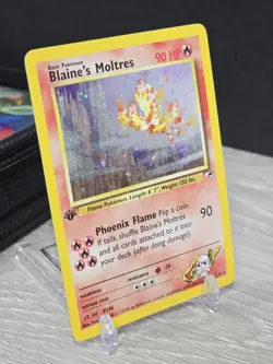 Pokemon Card TCG Blaine’s Moltres 1st Edition 1/132 Gym Heroes Holo Rare Vintage - Image 1