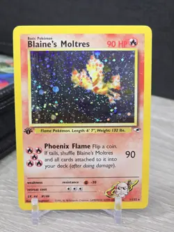 Pokemon Card TCG Blaine’s Moltres 1st Edition 1/132 Gym Heroes Holo Rare Vintage - Image 3