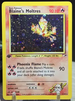 Pokemon Card TCG Blaine’s Moltres 1st Edition 1/132 Gym Heroes Holo Rare Vintage - Image 5