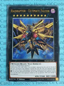 Raidraptor - Ultimate Falcon MGED-EN140 Gold Rare Yu-Gi-Oh Card 1st Edition New - Image 1