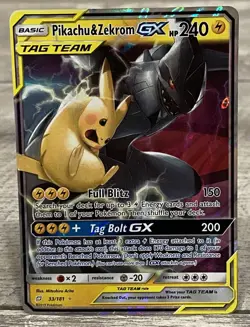 Pokemon Pikachu & Zekrom GX Tag Team Full Art Holo 33/181 2019 HP240 Rare Card - Image 1