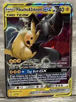 Pokemon Pikachu & Zekrom GX Tag Team Full Art Holo 33/181 2019 HP240 Rare Card - Image 2