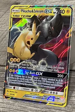 Pokemon Pikachu & Zekrom GX Tag Team Full Art Holo 33/181 2019 HP240 Rare Card - Image 3