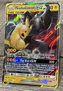 Pokemon Pikachu & Zekrom GX Tag Team Full Art Holo 33/181 2019 HP240 Rare Card - Image 4