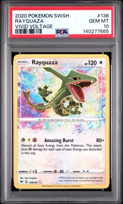 2020 POKEMON SWORD & SHIELD VIVID VOLTAGE #138 RAYQUAZA PSA 10 - Image 1