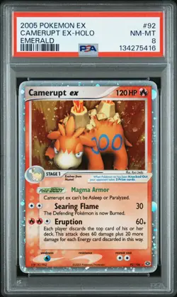 2005 POKEMON EX EMERALD #92 CAMERUPT EX-HOLO PSA 8 - Image 1