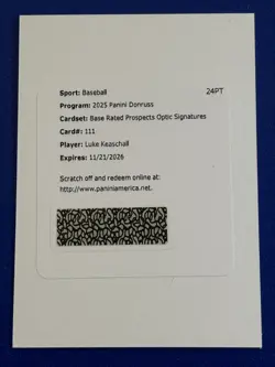 2025 Panini Donruss Baseball Optic Signature Rookie #111 Luke KEASCHALL Rdmptn - Image 1