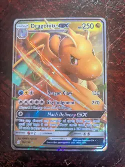 Pokemon TCG Dragonite GX Holo Ultra Rare Card Unified Minds 152/236 (DAMAGED) - Image 1