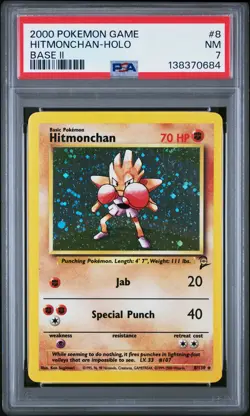 2000 POKEMON GAME BASE II #8 HITMONCHAN-HOLO PSA 7 - Image 1