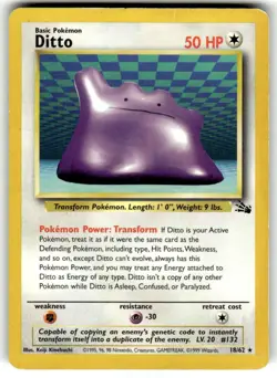 DITTO 18/62 UNLIMITED FOSSIL POKEMON (VINTAGE - NONHOLO RARE, MP) - Image 1