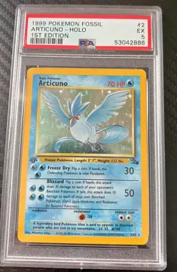 1999 POKEMON FOSSIL 1ST ED #2 ARTICUNO-HOLO PSA 5 - Image 1
