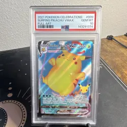 Pokemon Surfing Pikachu VMAX 2021 Celebrations 009/025 Ultra Rare Holo PSA 10 - Image 1