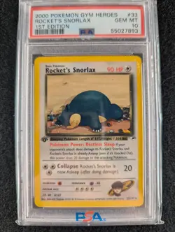 Rocket's Snorlax Gym Heroes 1st Edition 33/132 Super Rare Pokemon PSA 10 🤯🔥 - Image 1