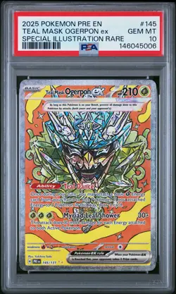 2025 POKEMON PRE EN-PRISMATIC EVOLUTIONS #145 TEAL MASK OGERPON EX PSA 10 - Image 1