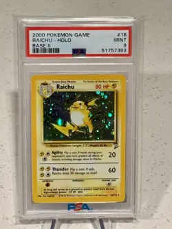 2000 Pokemon Raichu 16/130 Base Set 2 Rare Holo PSA 9 MINT - Image 1