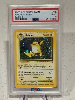 2000 Pokemon Raichu 16/130 Base Set 2 Rare Holo PSA 9 MINT - Image 3