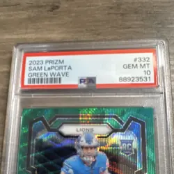 Panini Prizm 2023 #332 Sam LaPorta Green Wave Prizm Rookie PSA 10 Detroit Lions - Image 2