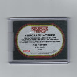 STRANGER THINGS WELCOME TO THE UPSIDE DOWN MAX MAYFIELD BUTTON PIN CARD (SCORE!) - Image 2