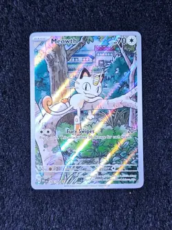 Meowth 106/094 Illustration Rare Holo Pokemon Card NM Phantasmal Flames Full Art - Image 1