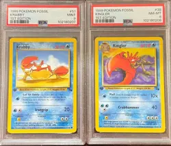 SEQUENTIAL PSA 9 KRABBY 51 PSA 8 KINGLER 38 FOSSIL 1ST EDITION POKEMON NM MINT - Image 1
