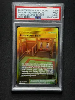 PSA 9 MC Pokemon Martial Arts Dojo #268 Cosmic Eclipse Secret MISCUT ERROR! - Image 1