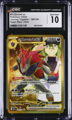2025 POKEMON JOURNEY TOGETHER N'S ZOROARK EX HYPER RARE 189/159 CGC 10 GEM MINT - Image 1