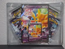 POKEMON TCG Alakazam V Box 4 Booster Packs + Alakazam V Promo Cards - Image 1