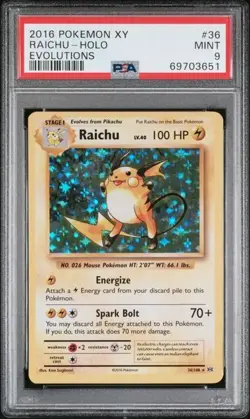 Pokemon TCG Raichu XY Evolutions 36/108 Holo Holo Rare PSA 9 - Image 1