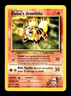 6-02-08 PWE pokemon unplayed . 2000 gym heroes blaine's growlithe #35/132 - Image 1