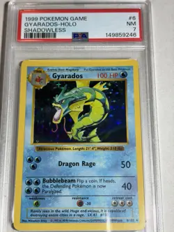 1999 Pokemon Base Set Shadowless Gyarados Holo Card PSA 7 6/102 - Image 1