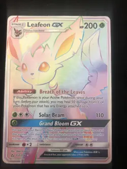 Pokemon Leafeon GX Rainbow Secret Rare Card Ultra Prism 157/156 - Image 1