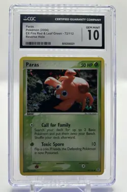 CGC 10 GEM MINT Paras EX Fire Red & Leaf Green 72/112 Reverse Holo Pokemon Card - Image 1