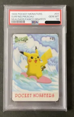 PSA 10 POKEMON POCKET MONSTERS SURFING PIKACHU SEALDASS FANCY GRAFFITI #01 1998 - Image 1