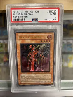 2005 YUGIOH 1ST ED FET-EN020 BLAST MAGICIAN ULTIMATE RARE PSA 9 MINT #80455740 - Image 1