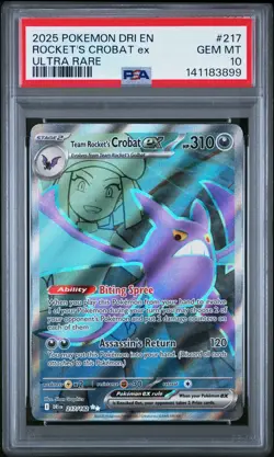 2025 POKEMON DRI EN-DESTINED RIVALS ULTRA RARE TEAM ROCKET'S CROBAT EX PSA 10 - Image 1