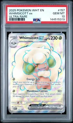2025 POKEMON WHT EN-WHITE FLARE ULTRA RARE #157 WHIMSICOTT EX PSA 10 - Image 1
