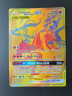 Reshiram & Charizard GX SM247 GOLD Black Star PROMO Pokemon Card | *DAMAGED* - Image 1