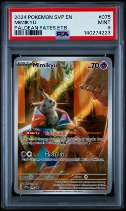 PSA 9 MINT Mimikyu 075/SVP Black Star PROMO Paldean Fates ETB Pokemon Card - Image 1
