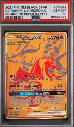 2021 POKEMON SM BLACK STAR PROMO #SM247 FULL ART/RESHIRAM & CHARIZARD GX PSA 10 - Image 1