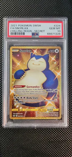 2021 POKEMON SWORD & SHIELD CHILLING REIGN SECRET #224 FULL ART/SNORLAX PSA 10 - Image 1