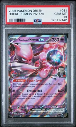 PSA 10 Team Rocket's Mewtwo ex Destined Rivals 081/182 Holo Pokemon Card B11 - Image 1