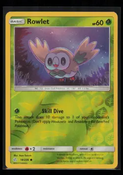 Rowlet 18/236 Pokemon Reverse Holo Cosmic Eclipse Common Lightly Played - Image 1