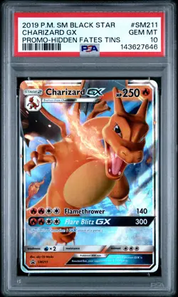2019 POKEMON SM BLACK STAR PROMO HIDDEN FATES TINS #SM211 CHARIZARD GX PSA 10 - Image 1