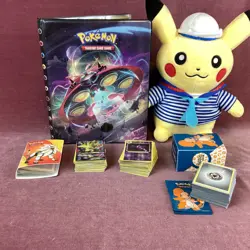 Large Lot Asst. Pokemon Trading Cards & Accessories + Plush Toy (12E) MO#8771 - Image 1