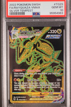 2022 Pokemon Silver Tempest Full Art Rayquaza VMAX Gold TG29 - PSA 10 GEM MINT - Image 1