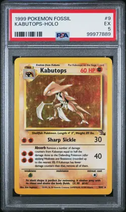1999 POKEMON FOSSIL #9 KABUTOPS-HOLO PSA 5 - Image 1
